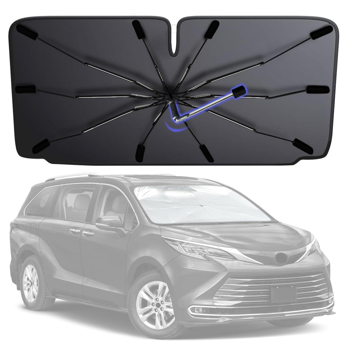 2026 Windshield Sun Shade Umbrella, Foldable Car Umbrella Sunshade with UV Block Car Front Window (Heat Insulation Protection) for Auto Windshield Covers Blackout Trucks Cars (Large)