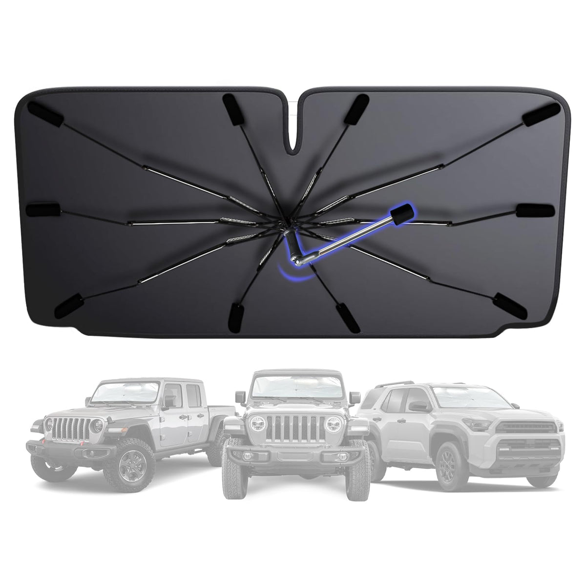2026 Windshield Sun Shade Umbrella, Foldable Car Umbrella Sunshade with UV Block Car Front Window (Heat Insulation Protection) for Auto Windshield Covers Blackout Trucks Cars (Large)
