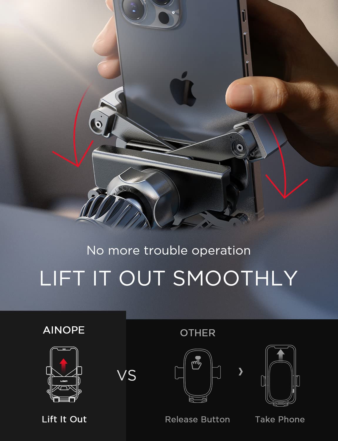 AINOPE Car Vent Phone Mount Holder for iPhone 17 Pro Max Car Mount [Drop-in Grip] Phone Holders for Your Car Air Vent Interior Accessories Gifts for Men for iPhone 17 Pro Max 16 15 14 Galaxy S26