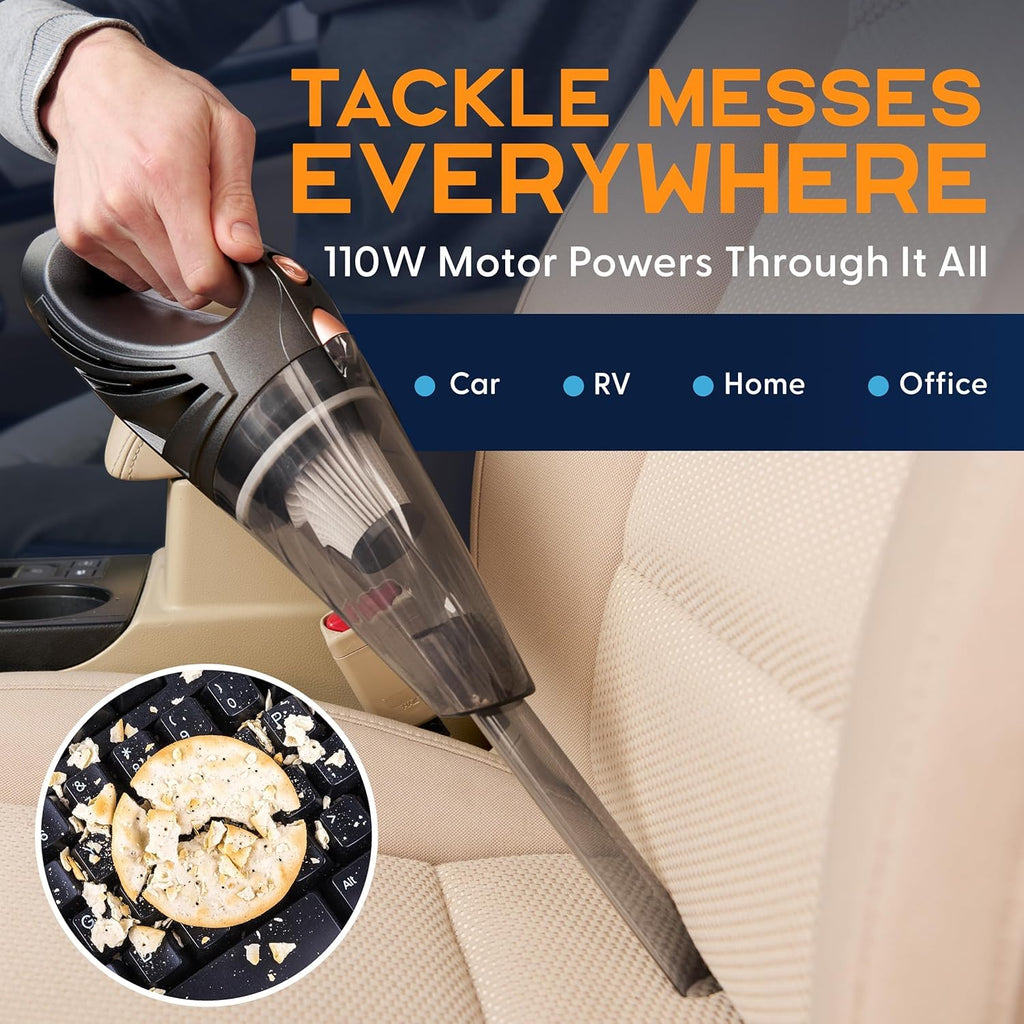 THISWORX Car Vacuum Cleaner - Portable, High Power, Handheld Vacuums w/ 3 Attachments, 16 Ft Cord & Bag - 12v, Auto Accessories Kit for Interior Detailing - Black