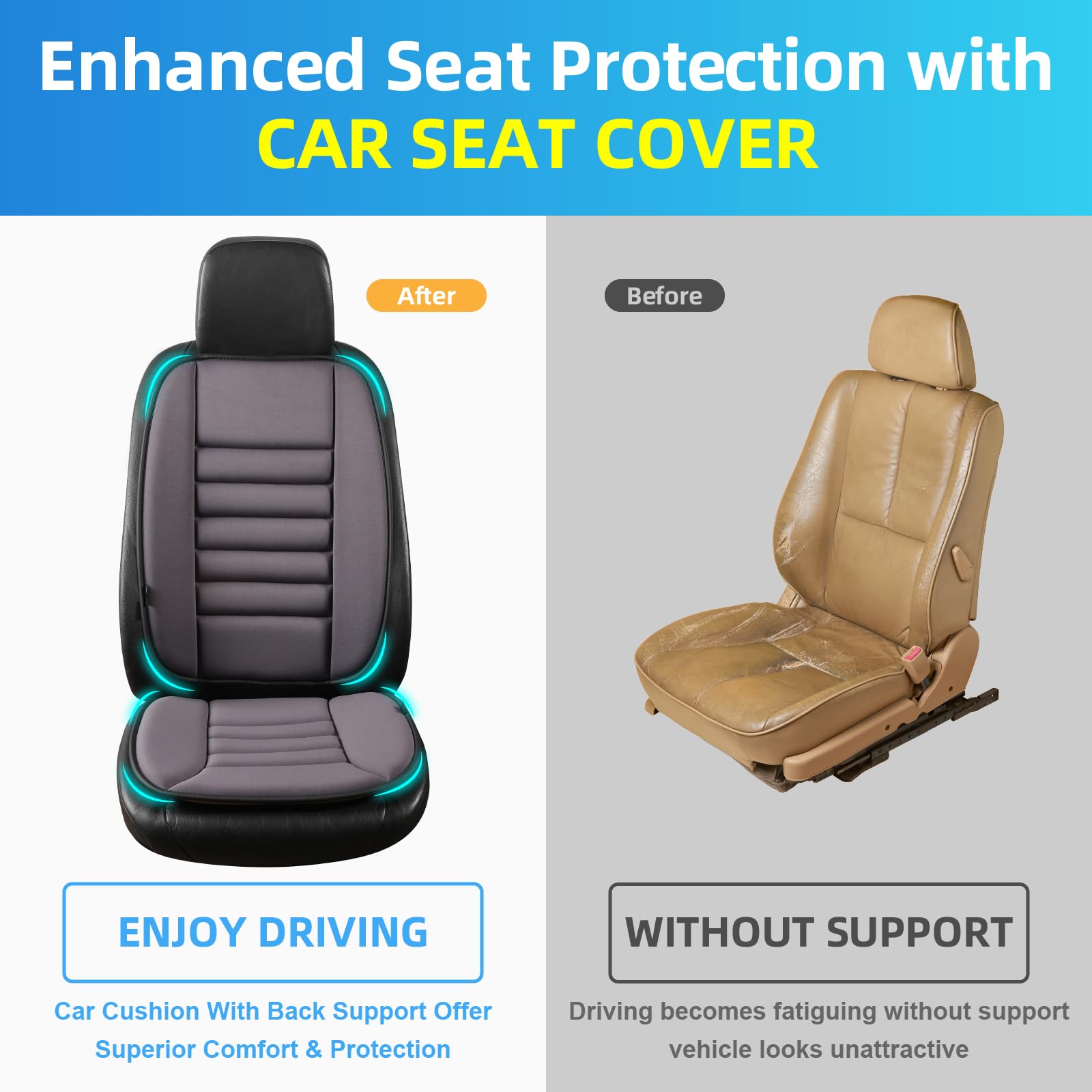 Lofty Aim Car Seat Cushion with Back Support Pillow, Comfy Lumbar Support & Seat Cushion, Memory Foam Driving Pillow for Back-Sciatica Pain Relief, Auto Pad Suitable for Car, Truck, SUV - Black