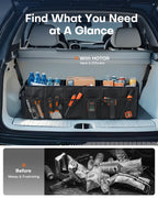HOTOR Trunk Organizer - Car Organizer, Foldable Trunk organizer for SUVs & Sedans, Sturdy Car Organization for Car Accessories, Tools, Sundries, Black, 2 Compartments, 21.3"×12.6"×10.6"
