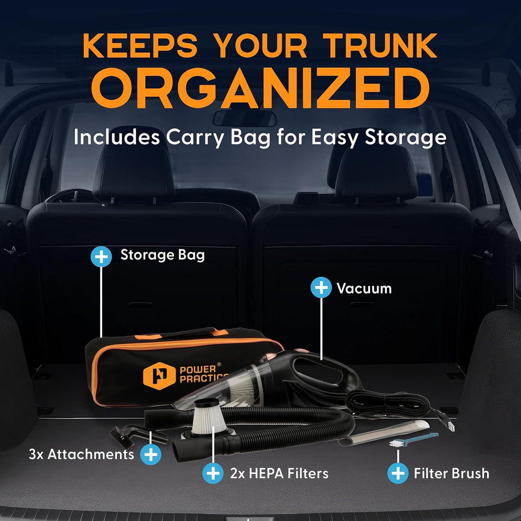 THISWORX Car Vacuum Cleaner - Portable, High Power, Handheld Vacuums w/ 3 Attachments, 16 Ft Cord & Bag - 12v, Auto Accessories Kit for Interior Detailing - Black