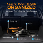 THISWORX Car Vacuum Cleaner - Portable, High Power, Handheld Vacuums w/ 3 Attachments, 16 Ft Cord & Bag - 12v, Auto Accessories Kit for Interior Detailing - Black