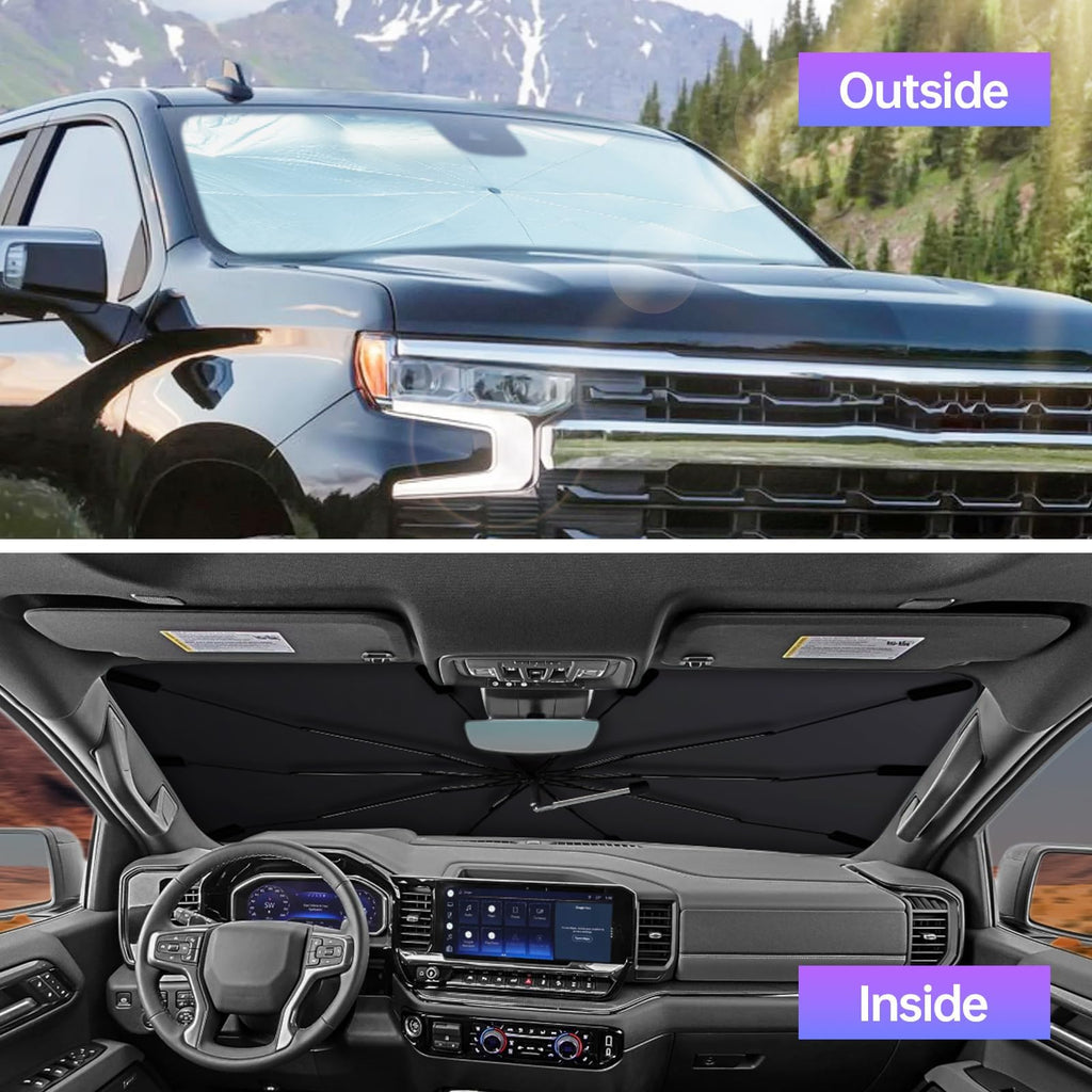 2026 Windshield Sun Shade Umbrella, Foldable Car Umbrella Sunshade with UV Block Car Front Window (Heat Insulation Protection) for Auto Windshield Covers Blackout Trucks Cars (Large)