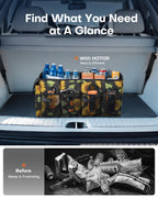 HOTOR Trunk Organizer - Car Organizer, Foldable Trunk organizer for SUVs & Sedans, Sturdy Car Organization for Car Accessories, Tools, Sundries, Black, 2 Compartments, 21.3"×12.6"×10.6"