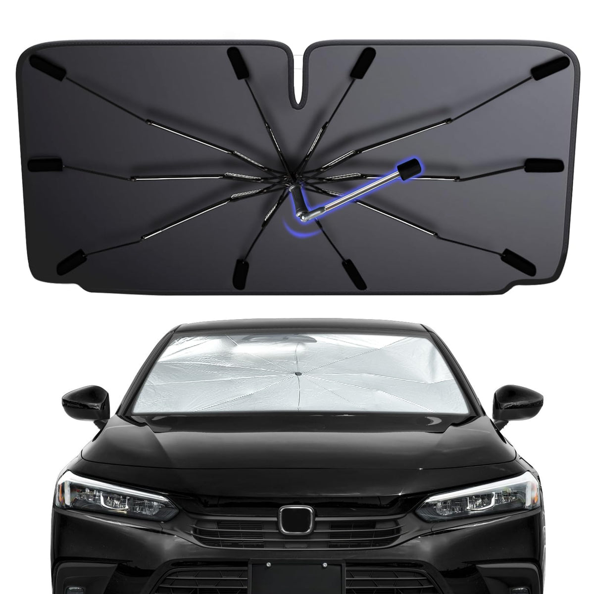 2026 Windshield Sun Shade Umbrella, Foldable Car Umbrella Sunshade with UV Block Car Front Window (Heat Insulation Protection) for Auto Windshield Covers Blackout Trucks Cars (Large)