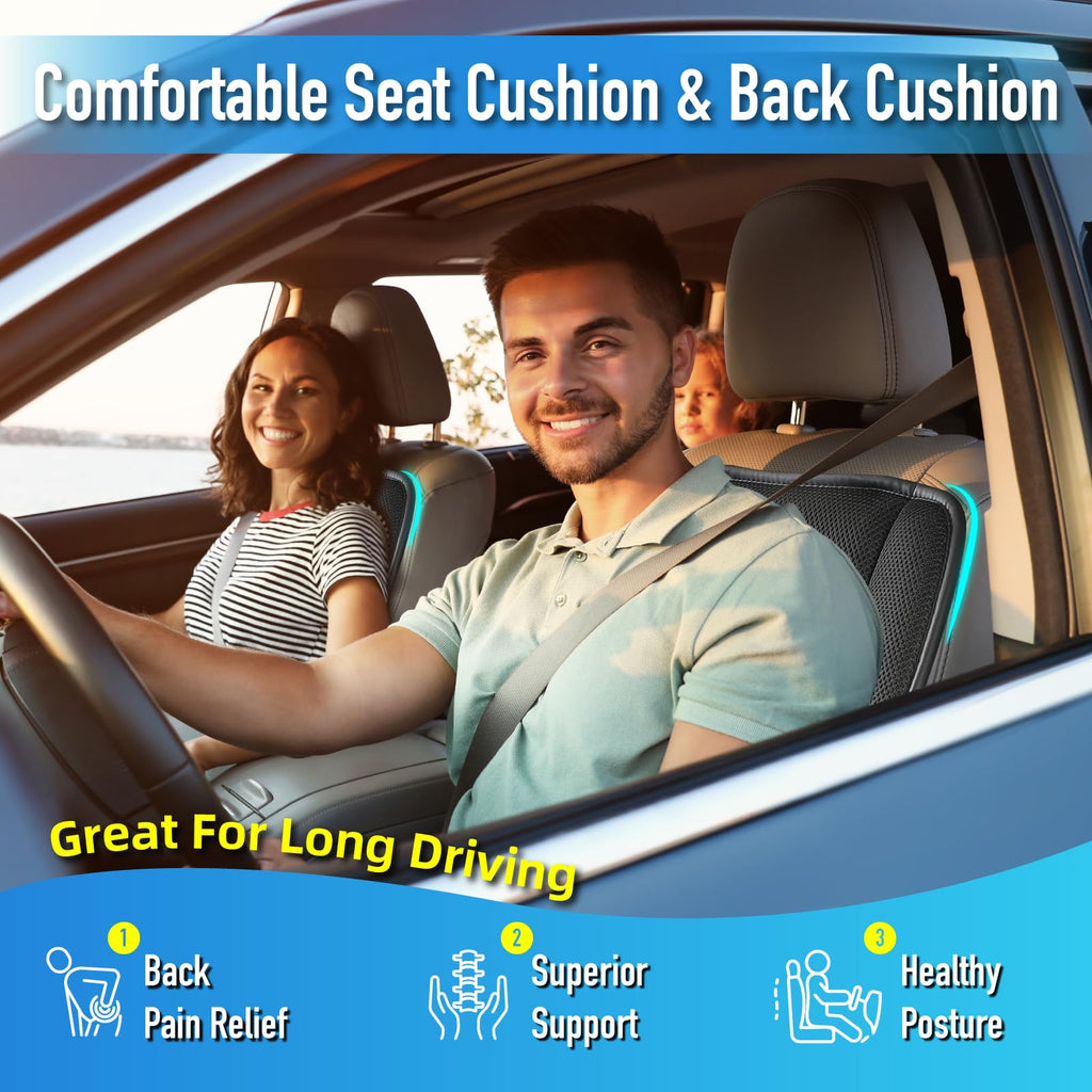Lofty Aim Car Seat Cushion with Back Support Pillow, Comfy Lumbar Support & Seat Cushion, Memory Foam Driving Pillow for Back-Sciatica Pain Relief, Auto Pad Suitable for Car, Truck, SUV - Black