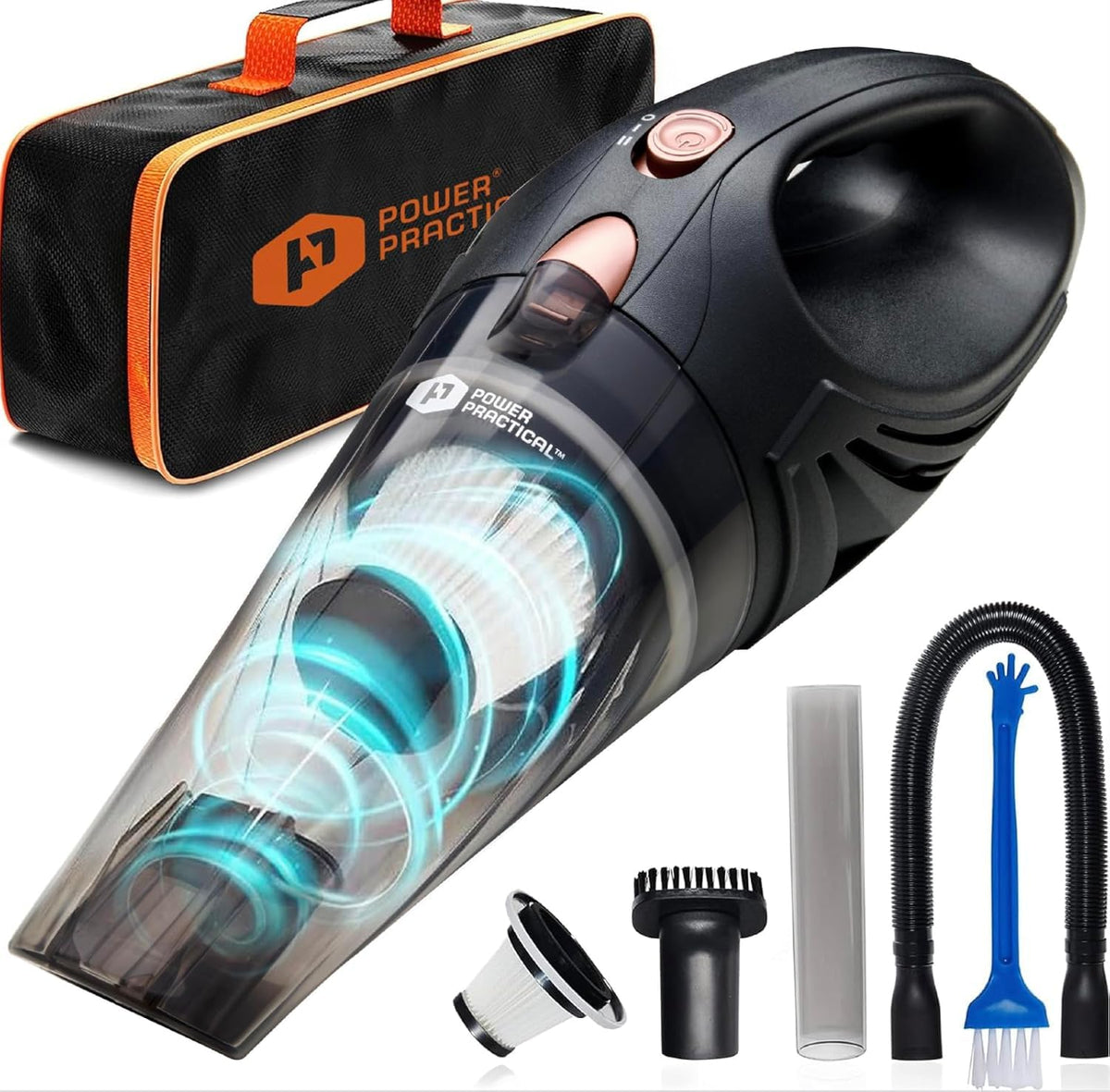 THISWORX Car Vacuum Cleaner - Portable, High Power, Handheld Vacuums w/ 3 Attachments, 16 Ft Cord & Bag - 12v, Auto Accessories Kit for Interior Detailing - Black