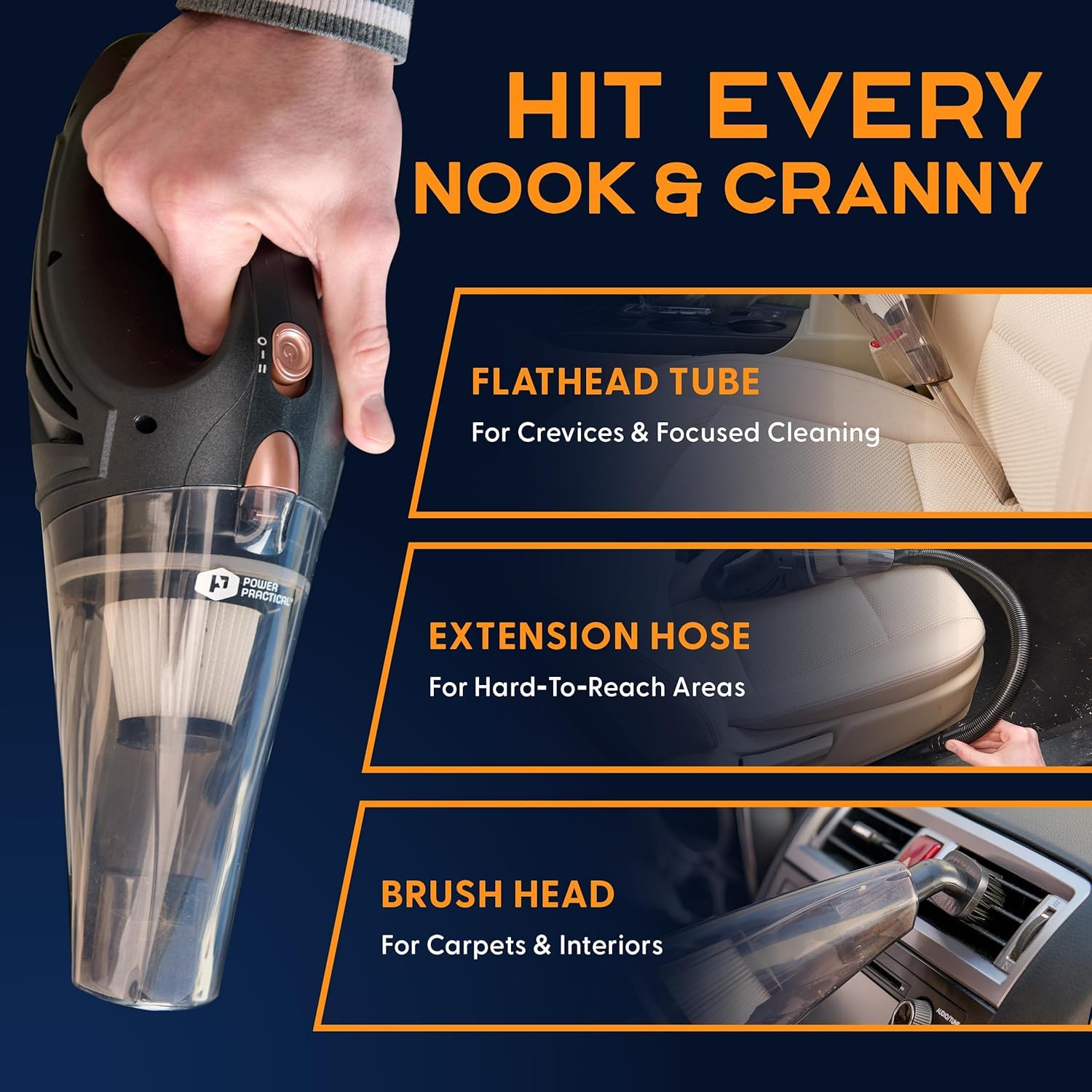 THISWORX Car Vacuum Cleaner - Portable, High Power, Handheld Vacuums w/ 3 Attachments, 16 Ft Cord & Bag - 12v, Auto Accessories Kit for Interior Detailing - Black