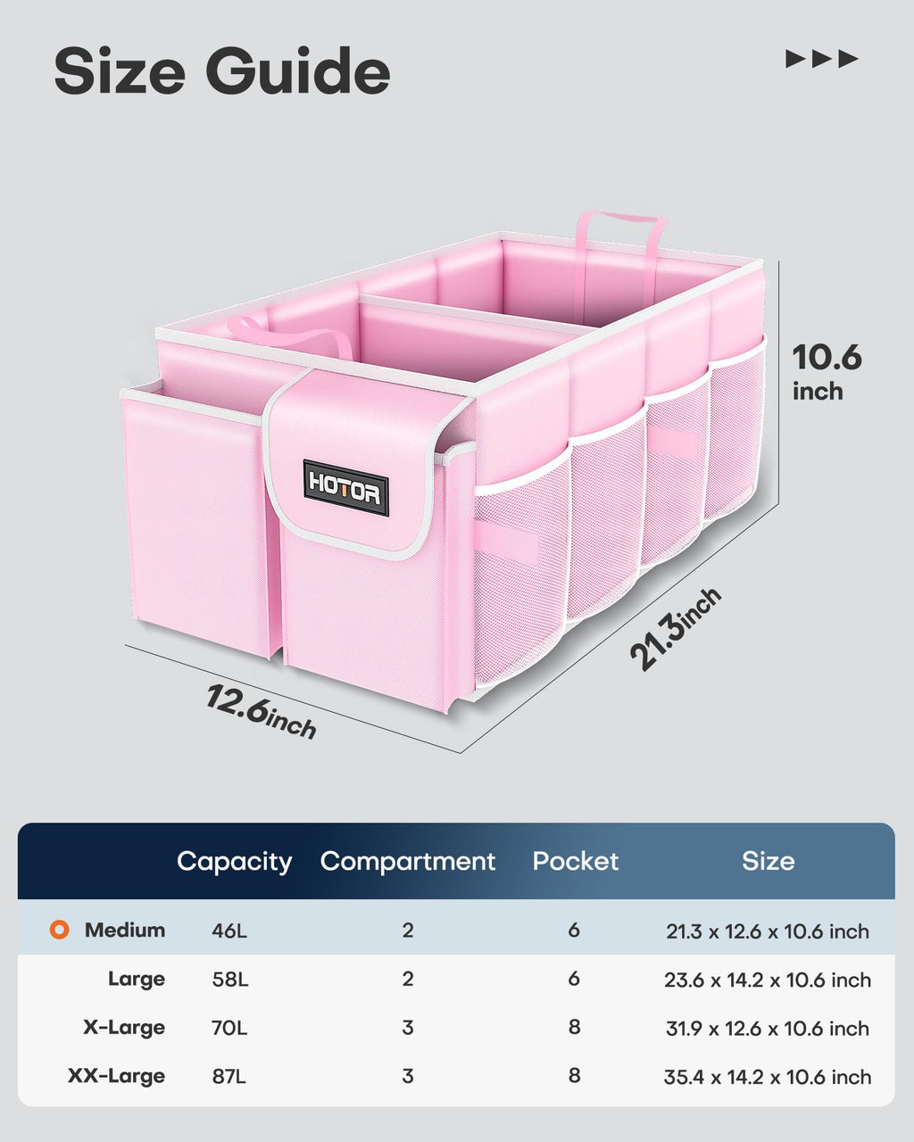 HOTOR Trunk Organizer - Car Organizer, Foldable Trunk organizer for SUVs & Sedans, Sturdy Car Organization for Car Accessories, Tools, Sundries, Black, 2 Compartments, 21.3"×12.6"×10.6"