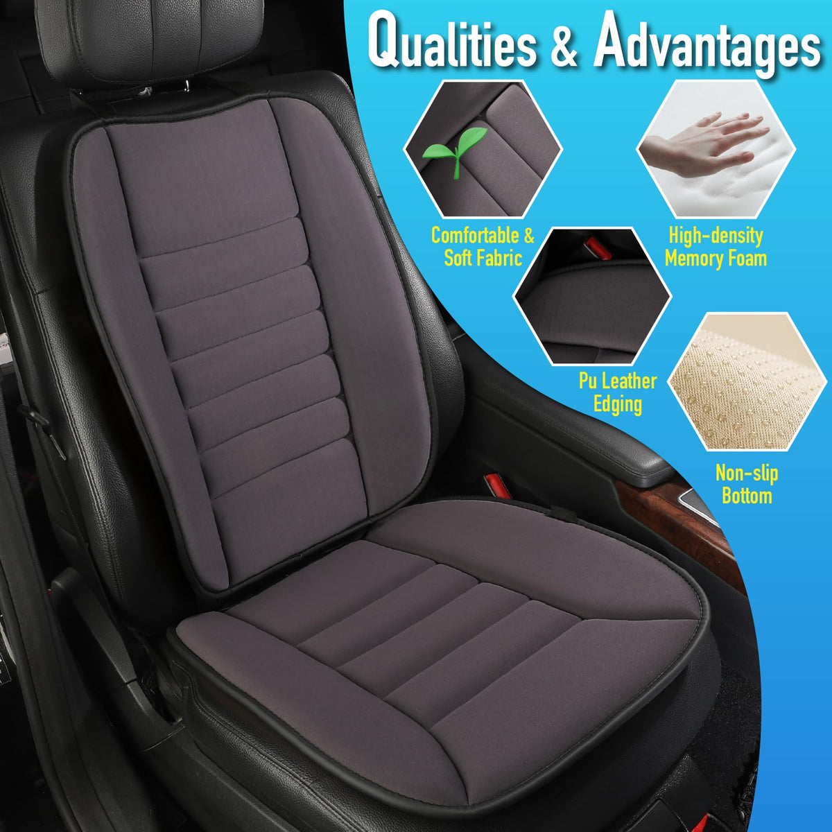 Lofty Aim Car Seat Cushion with Back Support Pillow, Comfy Lumbar Support & Seat Cushion, Memory Foam Driving Pillow for Back-Sciatica Pain Relief, Auto Pad Suitable for Car, Truck, SUV - Black
