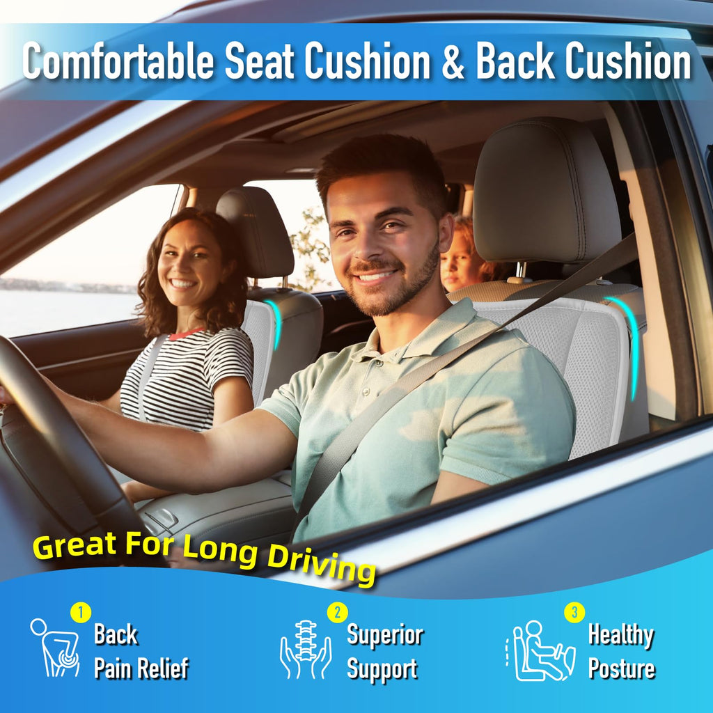 Lofty Aim Car Seat Cushion with Back Support Pillow, Comfy Lumbar Support & Seat Cushion, Memory Foam Driving Pillow for Back-Sciatica Pain Relief, Auto Pad Suitable for Car, Truck, SUV - Black