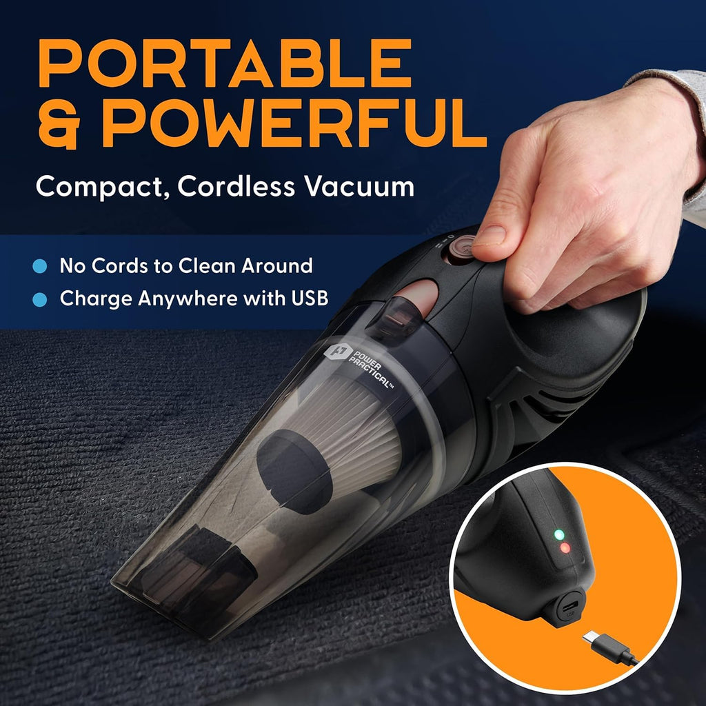 THISWORX Car Vacuum Cleaner - Portable, High Power, Handheld Vacuums w/ 3 Attachments, 16 Ft Cord & Bag - 12v, Auto Accessories Kit for Interior Detailing - Black