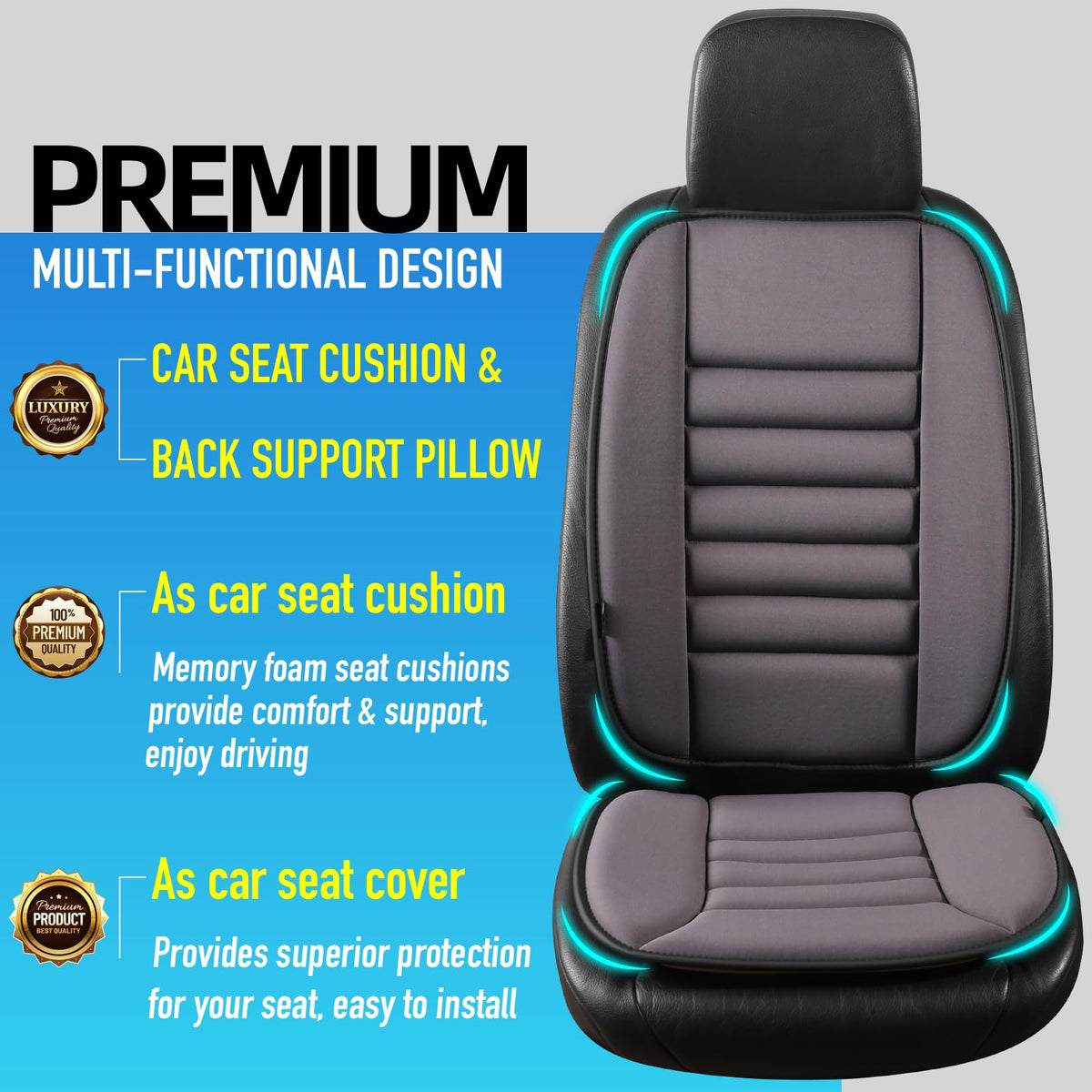 Lofty Aim Car Seat Cushion with Back Support Pillow, Comfy Lumbar Support & Seat Cushion, Memory Foam Driving Pillow for Back-Sciatica Pain Relief, Auto Pad Suitable for Car, Truck, SUV - Black