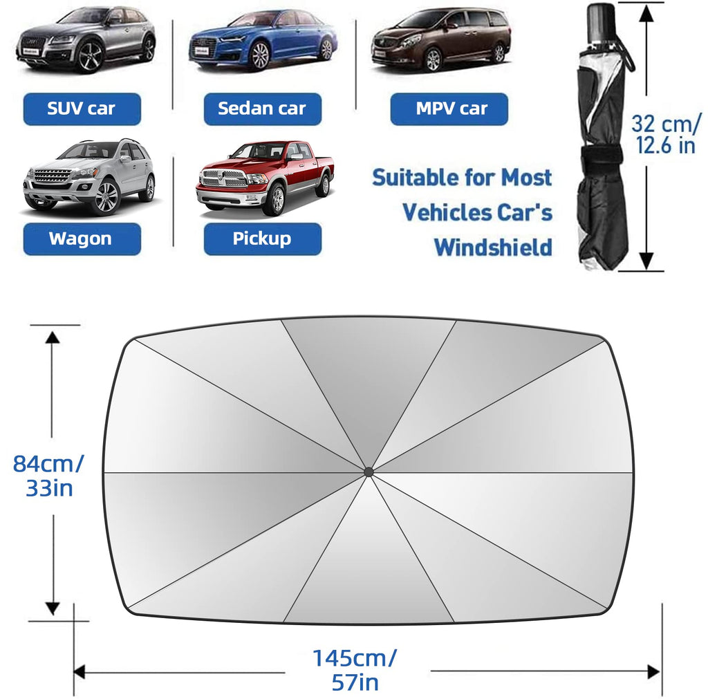 2026 Windshield Sun Shade Umbrella, Foldable Car Umbrella Sunshade with UV Block Car Front Window (Heat Insulation Protection) for Auto Windshield Covers Blackout Trucks Cars (Large)