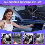 2026 Windshield Sun Shade Umbrella, Foldable Car Umbrella Sunshade with UV Block Car Front Window (Heat Insulation Protection) for Auto Windshield Covers Blackout Trucks Cars (Large)