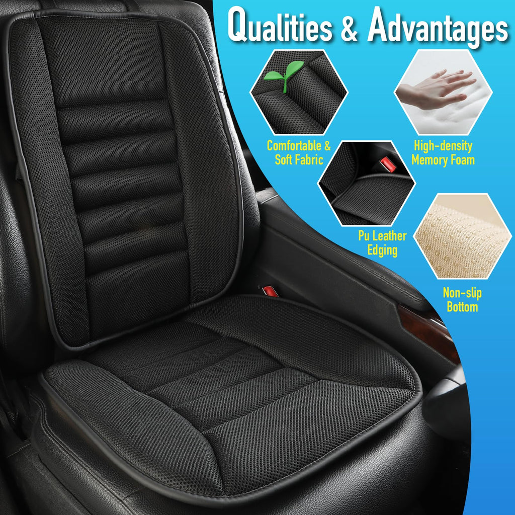Lofty Aim Car Seat Cushion with Back Support Pillow, Comfy Lumbar Support & Seat Cushion, Memory Foam Driving Pillow for Back-Sciatica Pain Relief, Auto Pad Suitable for Car, Truck, SUV - Black
