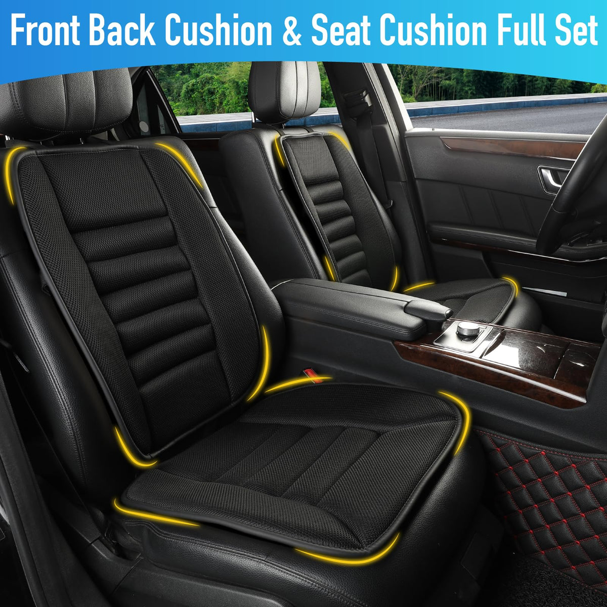 Lofty Aim Car Seat Cushion with Back Support Pillow, Comfy Lumbar Support & Seat Cushion, Memory Foam Driving Pillow for Back-Sciatica Pain Relief, Auto Pad Suitable for Car, Truck, SUV - Black