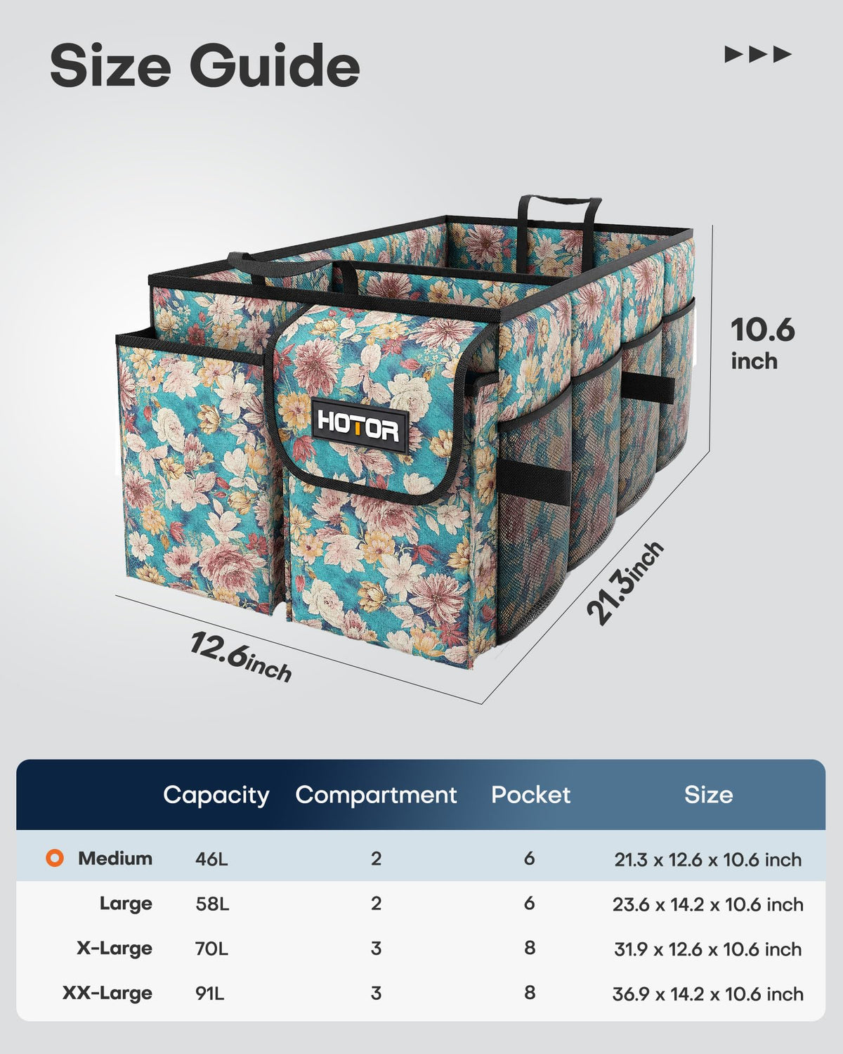HOTOR Trunk Organizer - Car Organizer, Foldable Trunk organizer for SUVs & Sedans, Sturdy Car Organization for Car Accessories, Tools, Sundries, Black, 2 Compartments, 21.3"×12.6"×10.6"