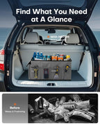 HOTOR Trunk Organizer - Car Organizer, Foldable Trunk organizer for SUVs & Sedans, Sturdy Car Organization for Car Accessories, Tools, Sundries, Black, 2 Compartments, 21.3"×12.6"×10.6"