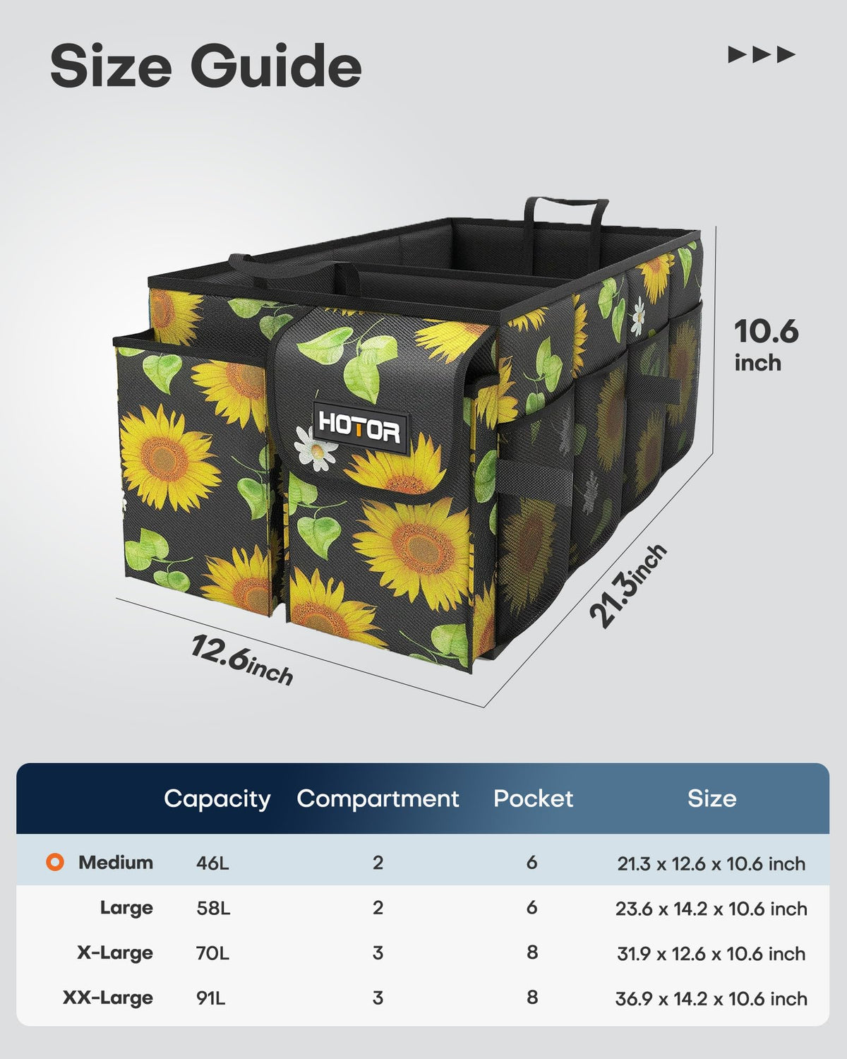 HOTOR Trunk Organizer - Car Organizer, Foldable Trunk organizer for SUVs & Sedans, Sturdy Car Organization for Car Accessories, Tools, Sundries, Black, 2 Compartments, 21.3"×12.6"×10.6"