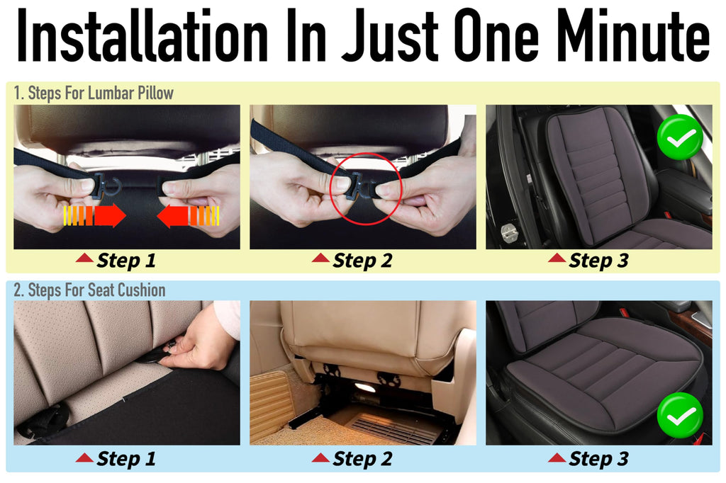 Lofty Aim Car Seat Cushion with Back Support Pillow, Comfy Lumbar Support & Seat Cushion, Memory Foam Driving Pillow for Back-Sciatica Pain Relief, Auto Pad Suitable for Car, Truck, SUV - Black