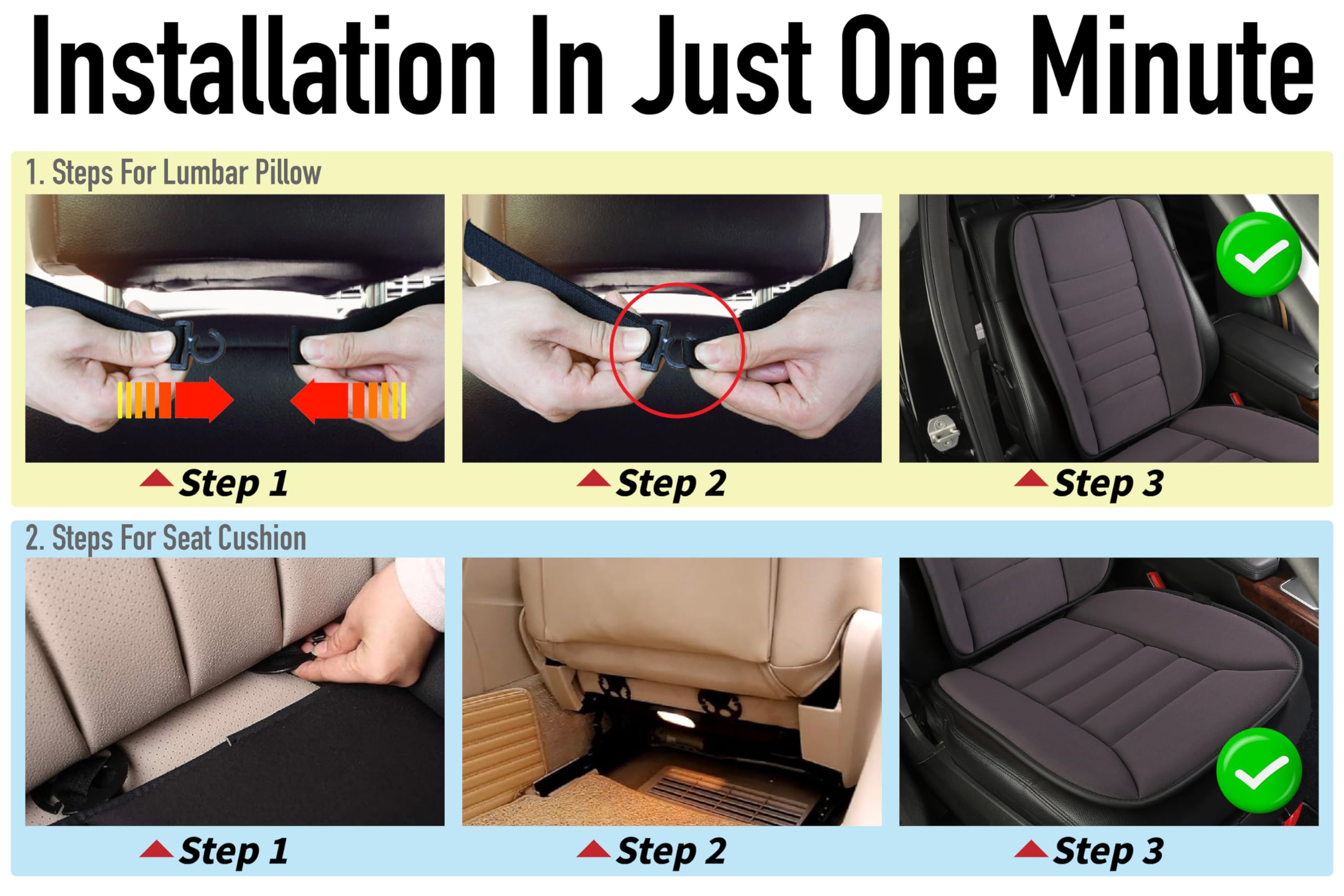Lofty Aim Car Seat Cushion with Back Support Pillow, Comfy Lumbar Support & Seat Cushion, Memory Foam Driving Pillow for Back-Sciatica Pain Relief, Auto Pad Suitable for Car, Truck, SUV - Black