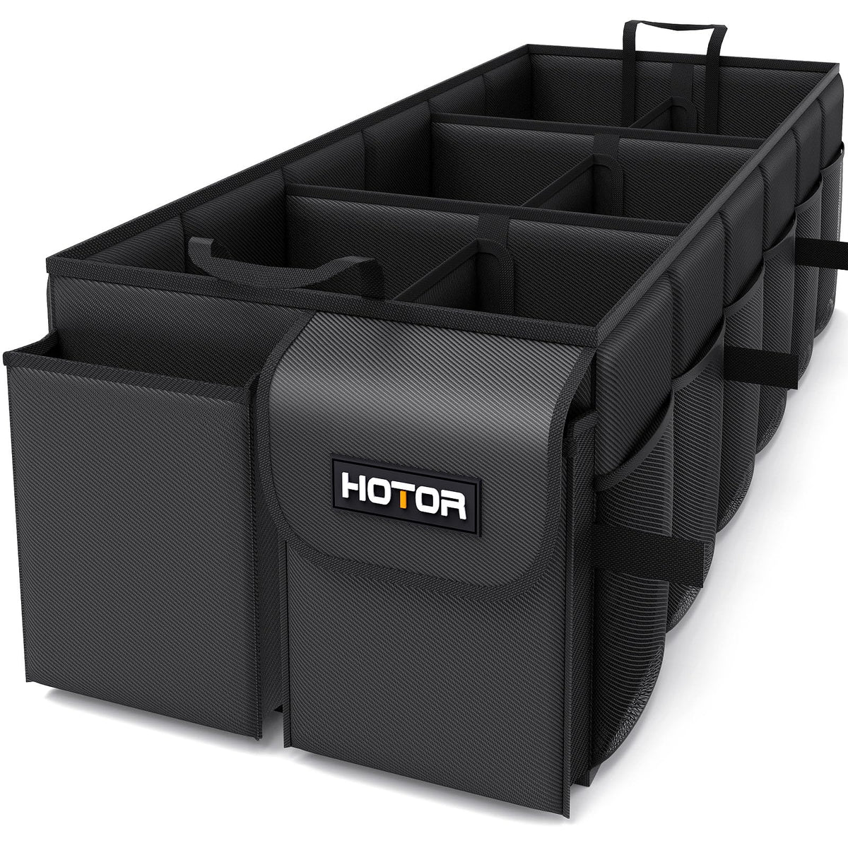 HOTOR Trunk Organizer - Car Organizer, Foldable Trunk organizer for SUVs & Sedans, Sturdy Car Organization for Car Accessories, Tools, Sundries, Black, 2 Compartments, 21.3"×12.6"×10.6"