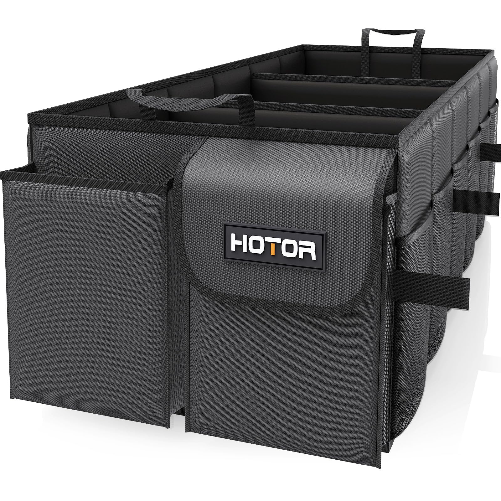 HOTOR Trunk Organizer - Car Organizer, Foldable Trunk organizer for SUVs & Sedans, Sturdy Car Organization for Car Accessories, Tools, Sundries, Black, 2 Compartments, 21.3"×12.6"×10.6"