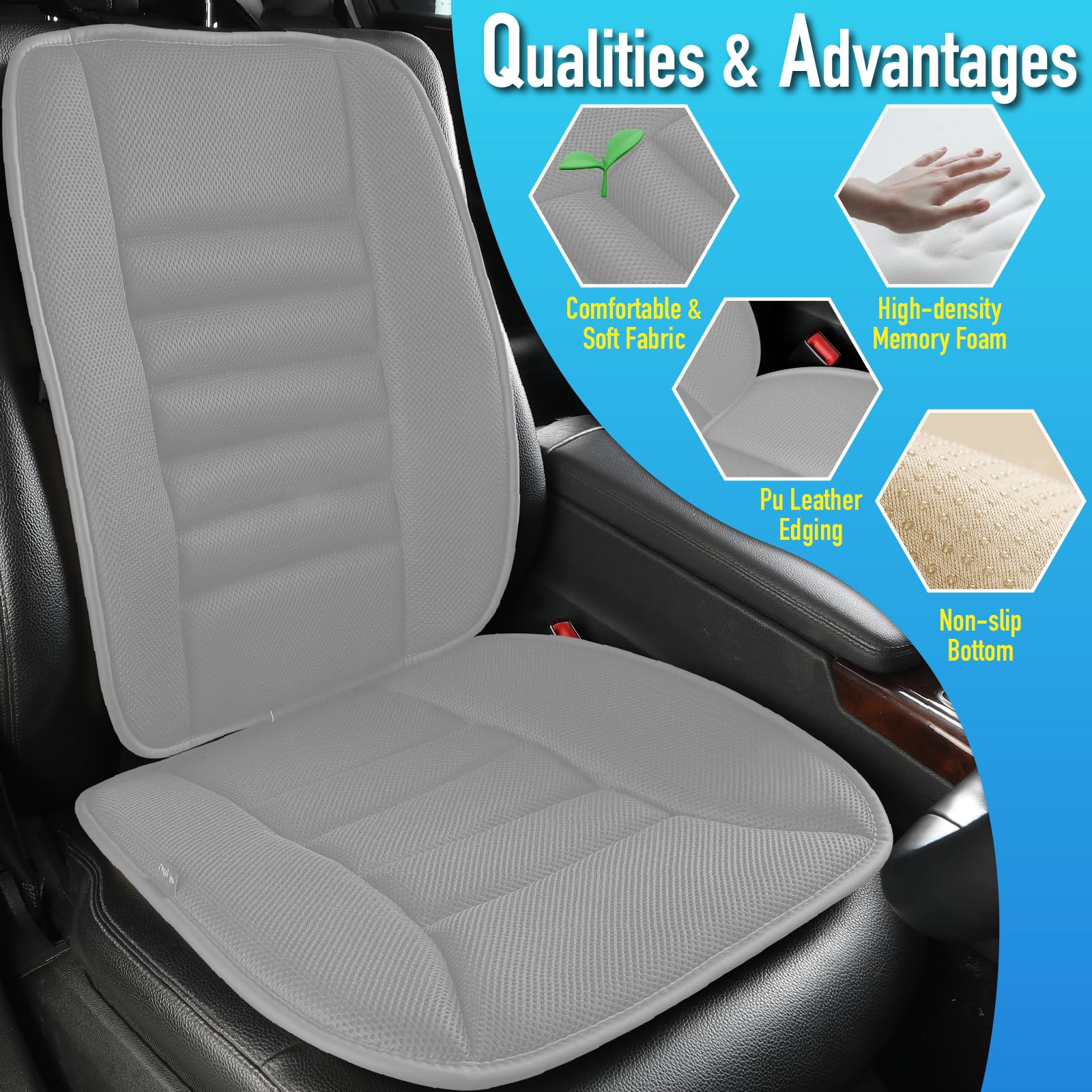 Lofty Aim Car Seat Cushion with Back Support Pillow, Comfy Lumbar Support & Seat Cushion, Memory Foam Driving Pillow for Back-Sciatica Pain Relief, Auto Pad Suitable for Car, Truck, SUV - Black