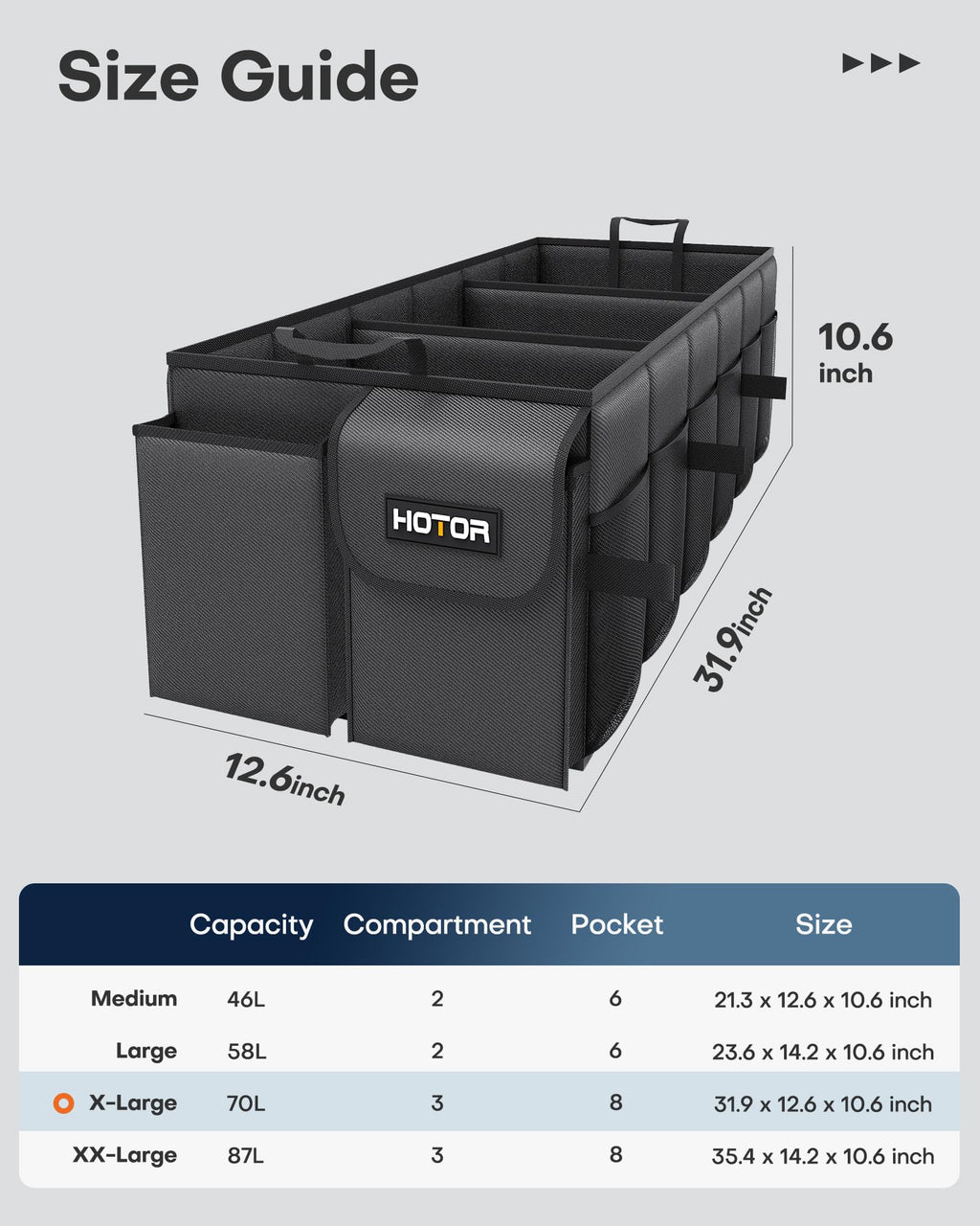 HOTOR Trunk Organizer - Car Organizer, Foldable Trunk organizer for SUVs & Sedans, Sturdy Car Organization for Car Accessories, Tools, Sundries, Black, 2 Compartments, 21.3"×12.6"×10.6"