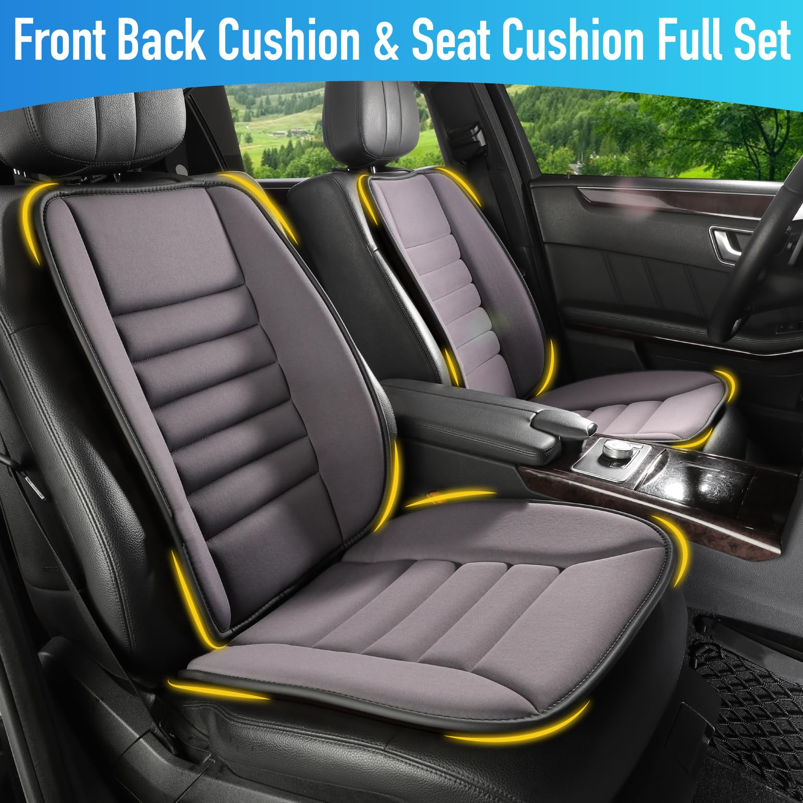Lofty Aim Car Seat Cushion with Back Support Pillow, Comfy Lumbar Support & Seat Cushion, Memory Foam Driving Pillow for Back-Sciatica Pain Relief, Auto Pad Suitable for Car, Truck, SUV - Black
