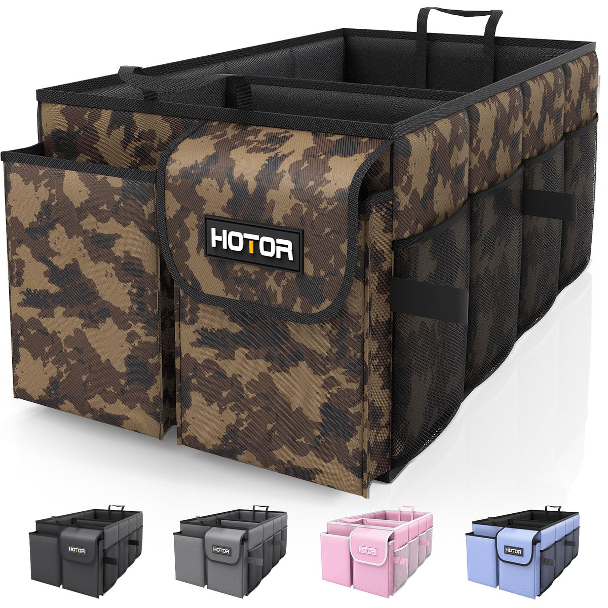 HOTOR Trunk Organizer - Car Organizer, Foldable Trunk organizer for SUVs & Sedans, Sturdy Car Organization for Car Accessories, Tools, Sundries, Black, 2 Compartments, 21.3"×12.6"×10.6"