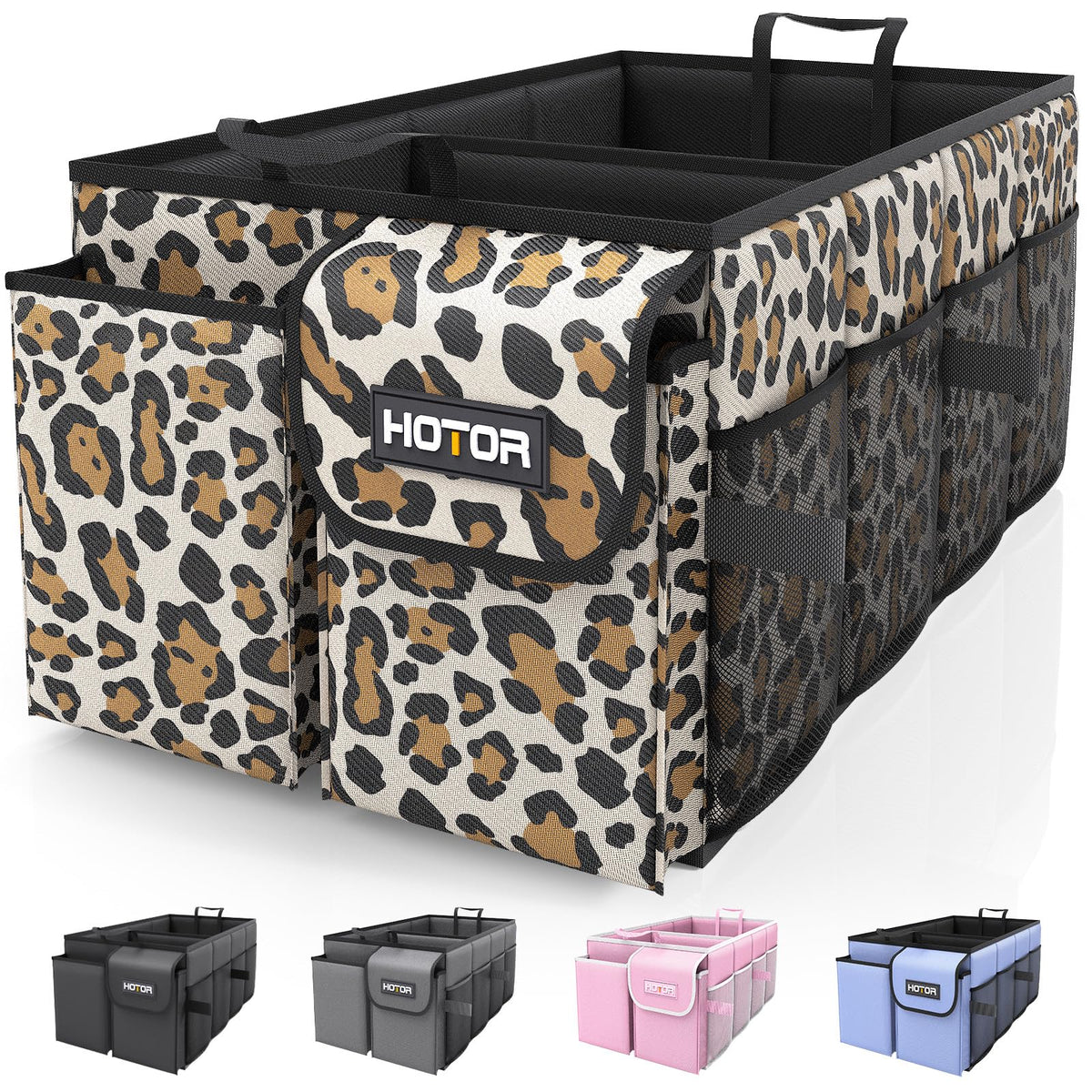 HOTOR Trunk Organizer - Car Organizer, Foldable Trunk organizer for SUVs & Sedans, Sturdy Car Organization for Car Accessories, Tools, Sundries, Black, 2 Compartments, 21.3"×12.6"×10.6"