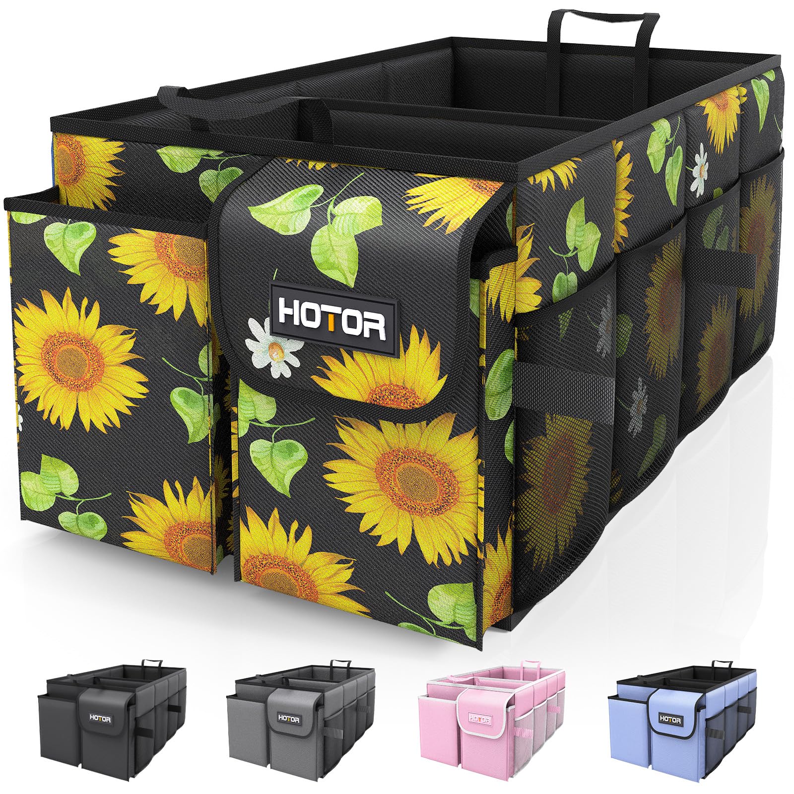 HOTOR Trunk Organizer - Car Organizer, Foldable Trunk organizer for SUVs & Sedans, Sturdy Car Organization for Car Accessories, Tools, Sundries, Black, 2 Compartments, 21.3"×12.6"×10.6"