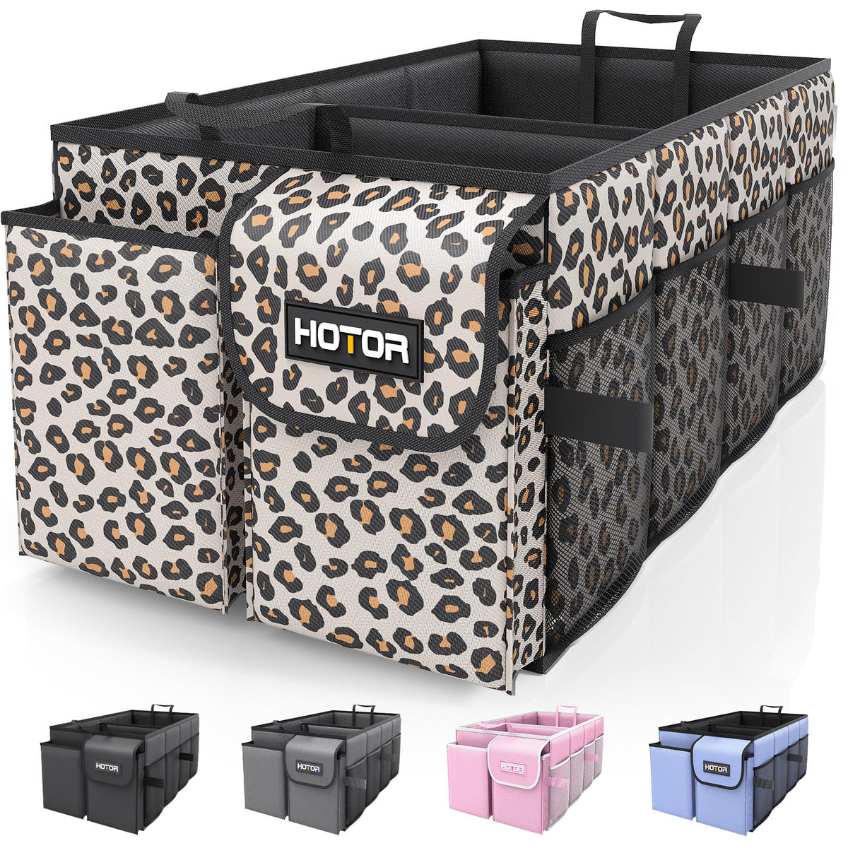 HOTOR Trunk Organizer - Car Organizer, Foldable Trunk organizer for SUVs & Sedans, Sturdy Car Organization for Car Accessories, Tools, Sundries, Black, 2 Compartments, 21.3"×12.6"×10.6"