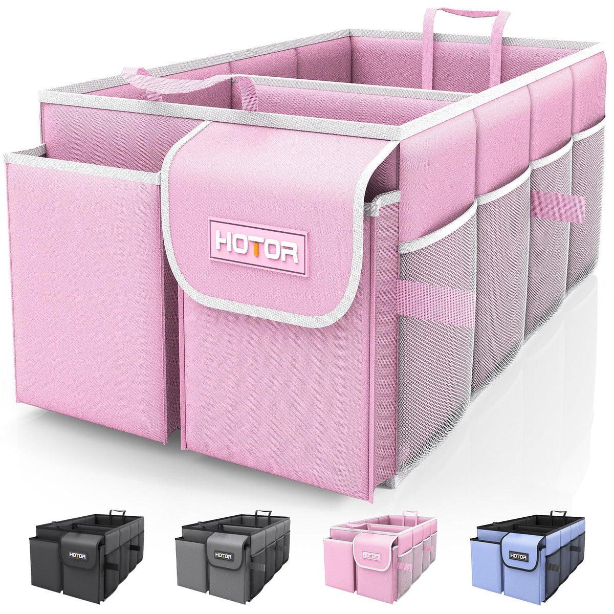 HOTOR Trunk Organizer - Car Organizer, Foldable Trunk organizer for SUVs & Sedans, Sturdy Car Organization for Car Accessories, Tools, Sundries, Black, 2 Compartments, 21.3"×12.6"×10.6"