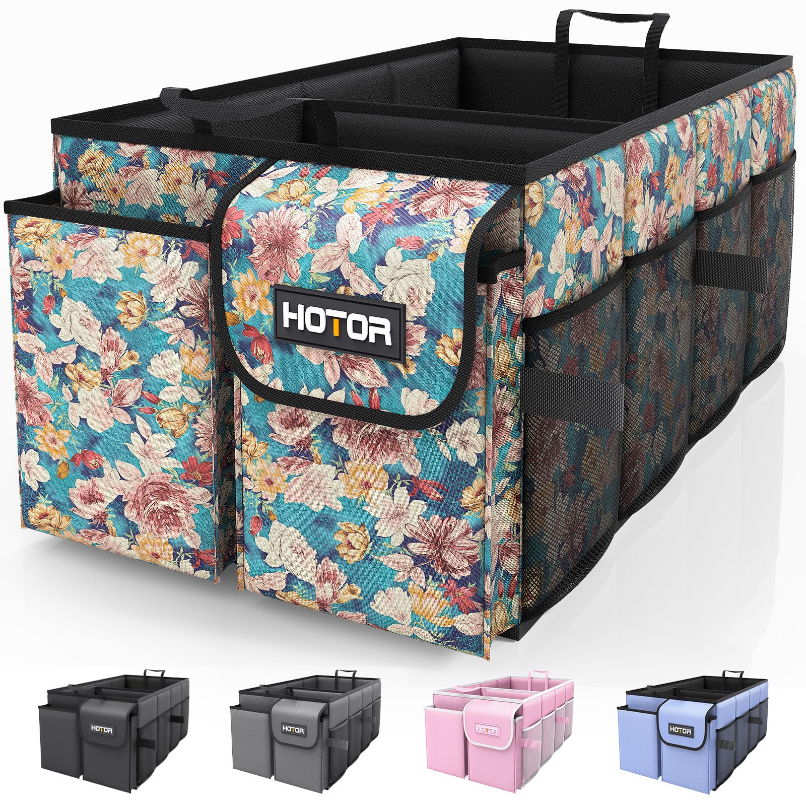 HOTOR Trunk Organizer - Car Organizer, Foldable Trunk organizer for SUVs & Sedans, Sturdy Car Organization for Car Accessories, Tools, Sundries, Black, 2 Compartments, 21.3"×12.6"×10.6"