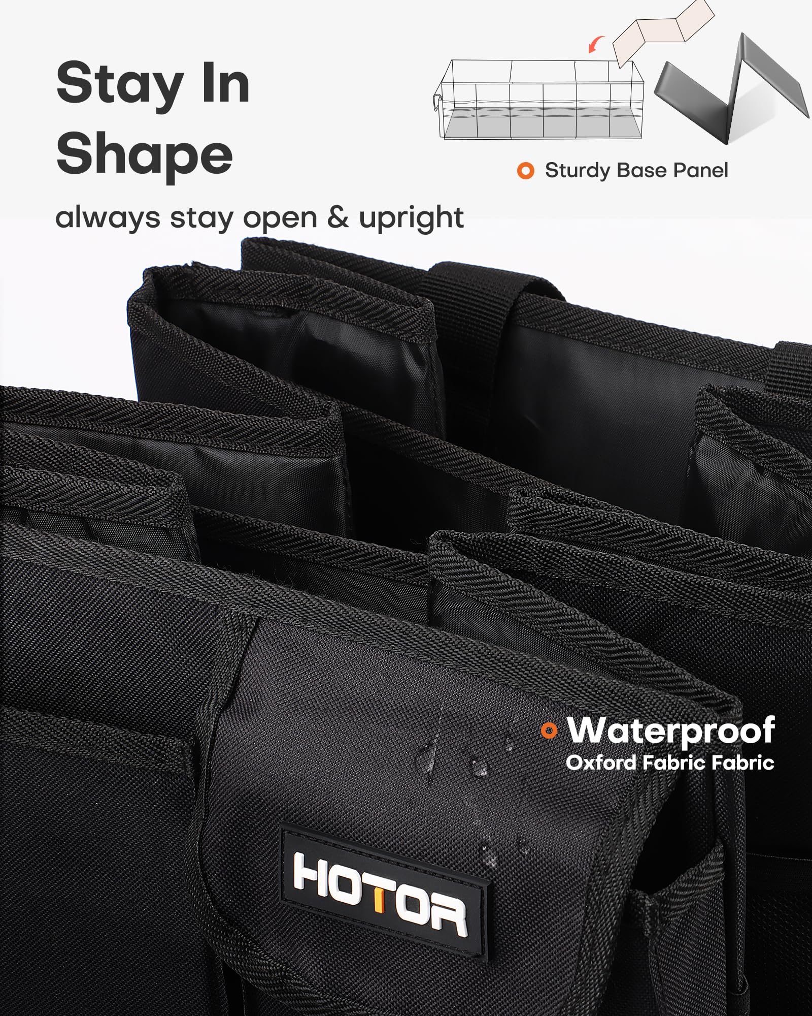 HOTOR Trunk Organizer - Car Organizer, Foldable Trunk organizer for SUVs & Sedans, Sturdy Car Organization for Car Accessories, Tools, Sundries, Black, 2 Compartments, 21.3"×12.6"×10.6"