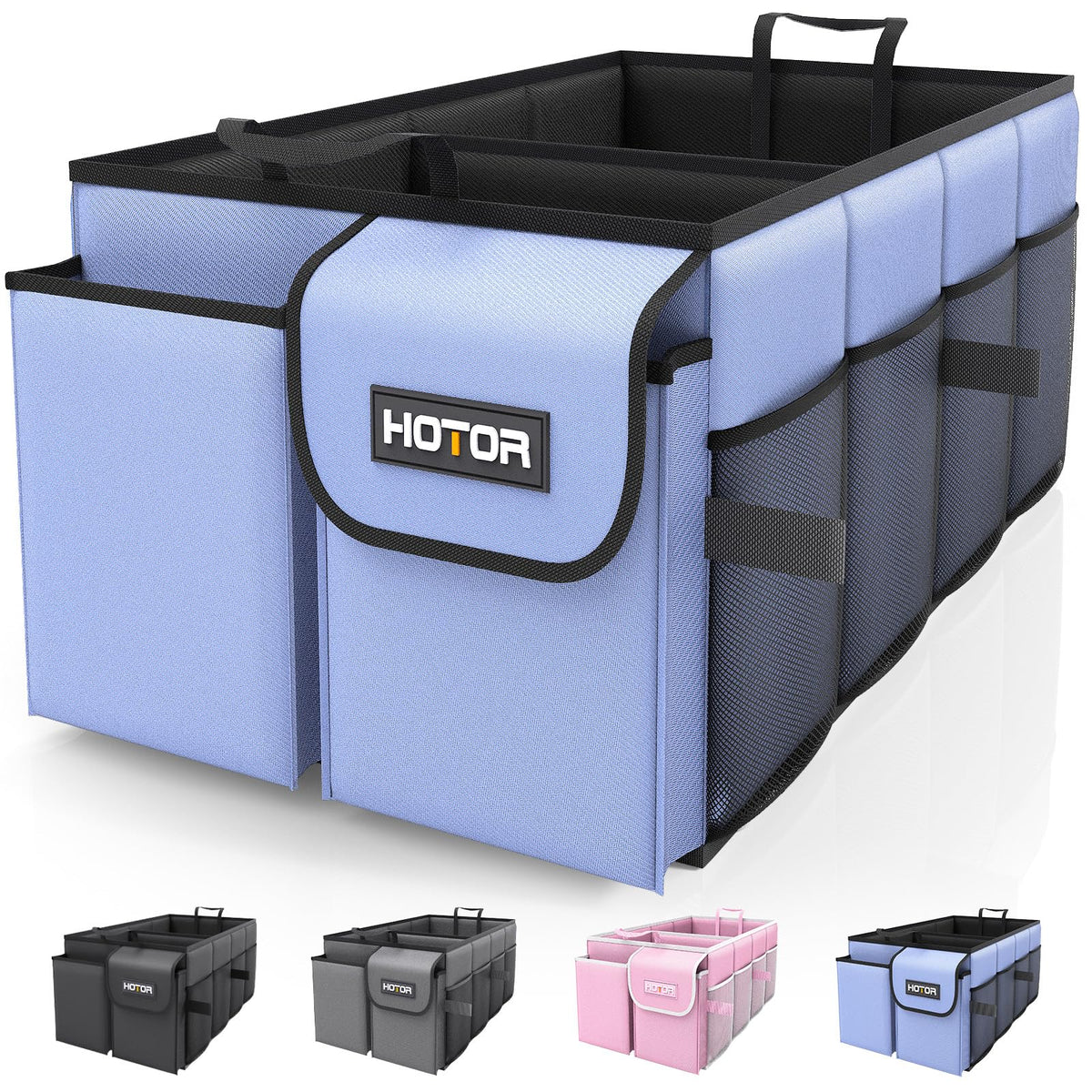 HOTOR Trunk Organizer - Car Organizer, Foldable Trunk organizer for SUVs & Sedans, Sturdy Car Organization for Car Accessories, Tools, Sundries, Black, 2 Compartments, 21.3"×12.6"×10.6"
