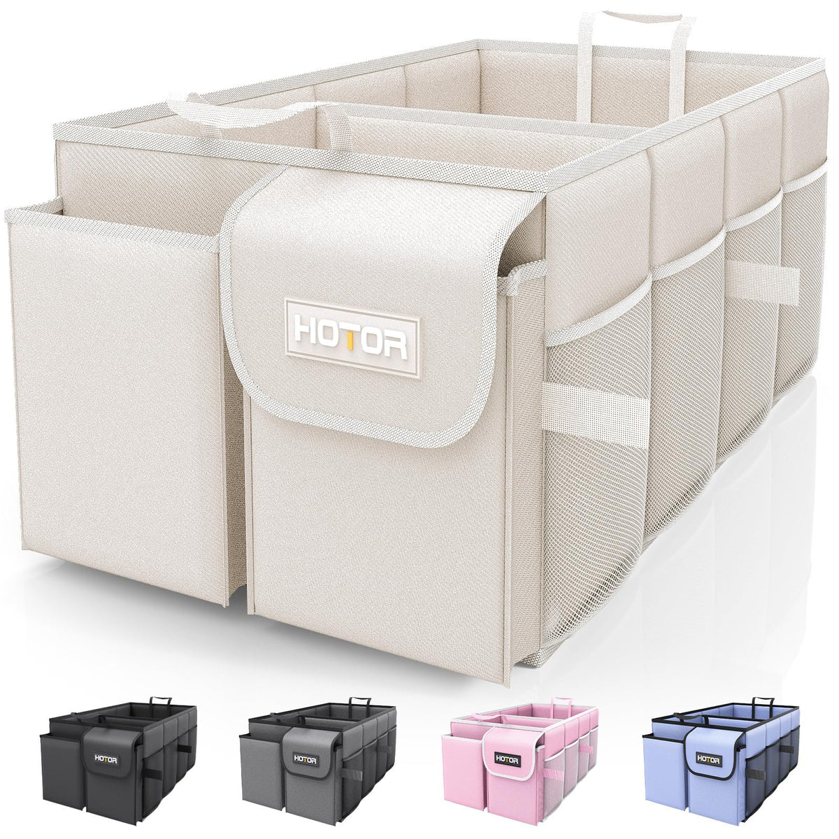 HOTOR Trunk Organizer - Car Organizer, Foldable Trunk organizer for SUVs & Sedans, Sturdy Car Organization for Car Accessories, Tools, Sundries, Black, 2 Compartments, 21.3"×12.6"×10.6"