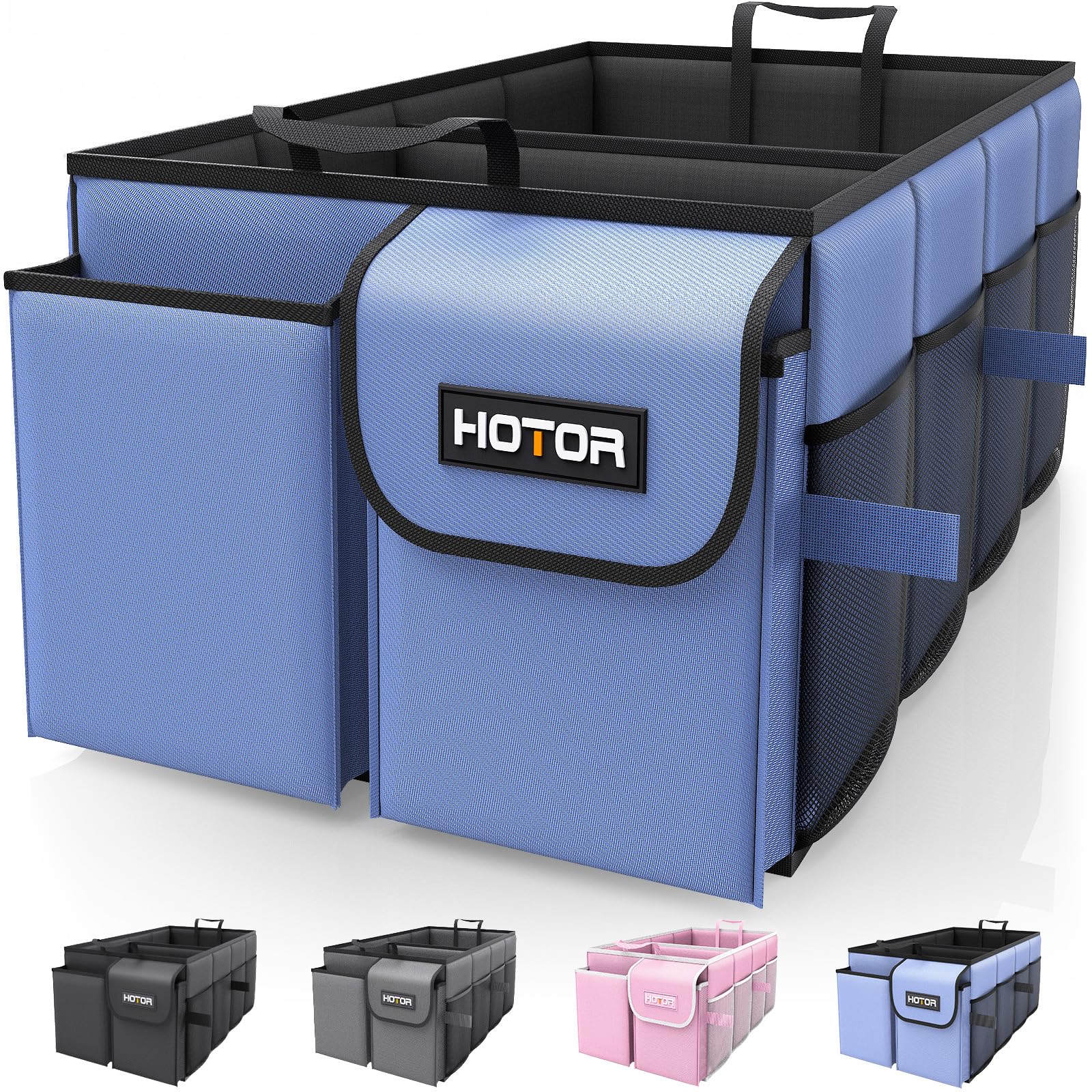 HOTOR Trunk Organizer - Car Organizer, Foldable Trunk organizer for SUVs & Sedans, Sturdy Car Organization for Car Accessories, Tools, Sundries, Black, 2 Compartments, 21.3"×12.6"×10.6"