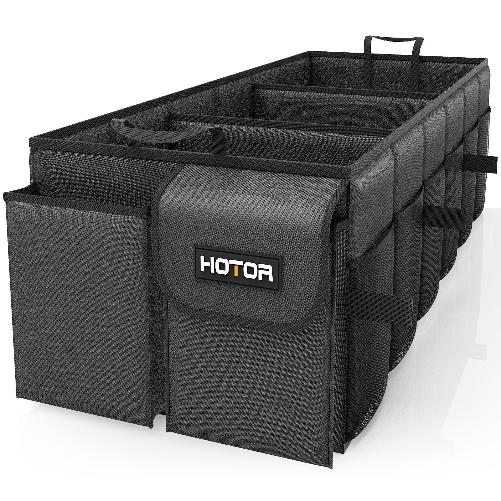 HOTOR Trunk Organizer - Car Organizer, Foldable Trunk organizer for SUVs & Sedans, Sturdy Car Organization for Car Accessories, Tools, Sundries, Black, 2 Compartments, 21.3"×12.6"×10.6"