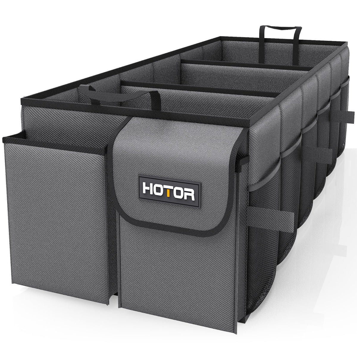 HOTOR Trunk Organizer - Car Organizer, Foldable Trunk organizer for SUVs & Sedans, Sturdy Car Organization for Car Accessories, Tools, Sundries, Black, 2 Compartments, 21.3"×12.6"×10.6"